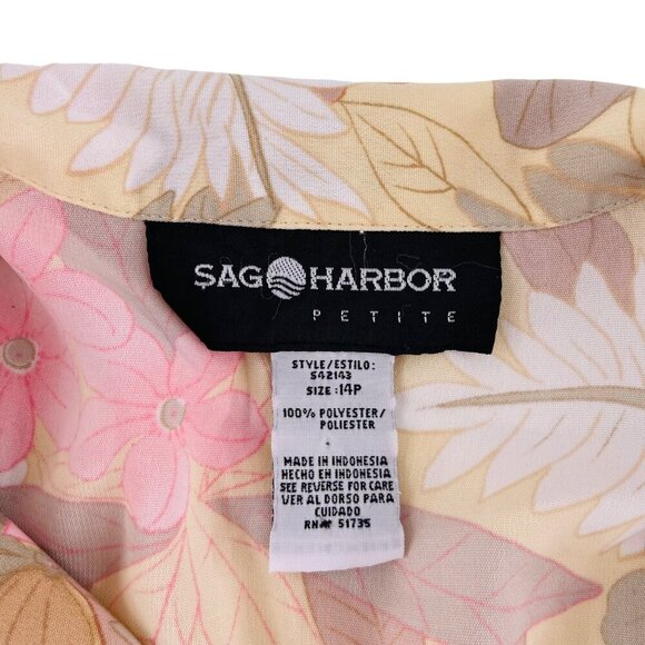 Saga Harbor Petite Floral Button-Up Shirt Size 14P 100% Polyester Pink & Beige - Picture 2 of 5